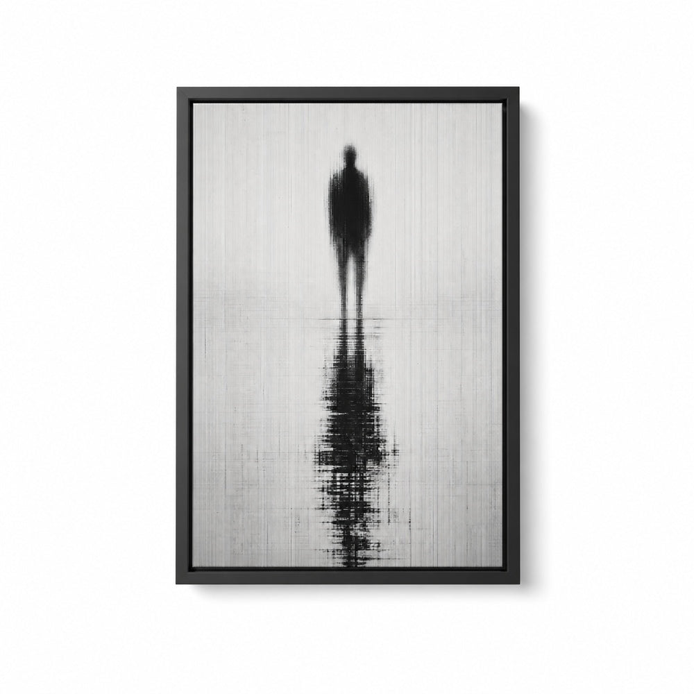 Glitch Ghost Black White Reflection Wall Art floating frame wall art - 01_main_white_left_wra