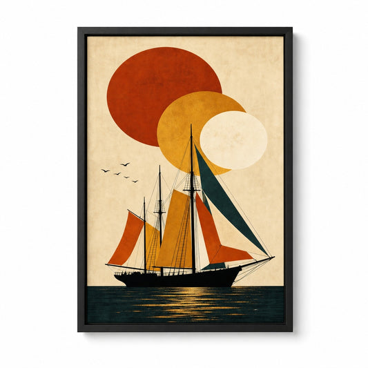 Black Sailboat Geometric Sun Poster Floater Frame Canvas Wall Art - modern wall decor by JOJOShop