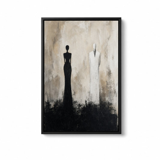Two Faceless Figures Black White Distance Floater Frame Canvas Wall Art - canvas wall art by AUSJOJO