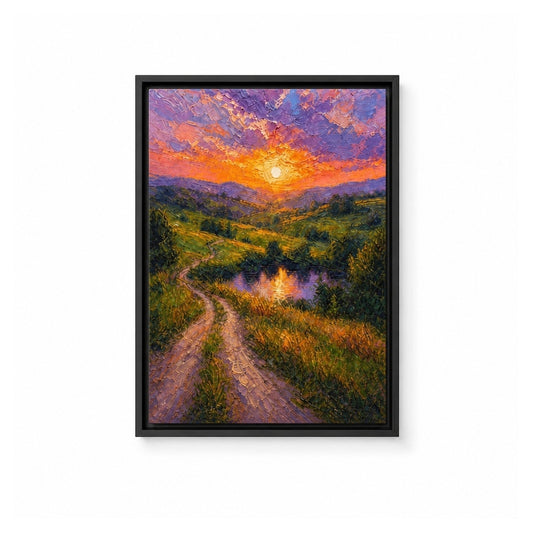 Sunset Hills Winding Road Impasto Floater Frame Canvas Wall Art — main artwork in a floater frame
