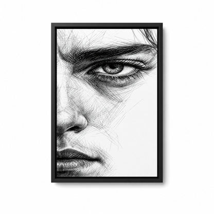 Extreme Eye Pen Sketch Wall Art floating frame wall art - 01_main_white_left_wra