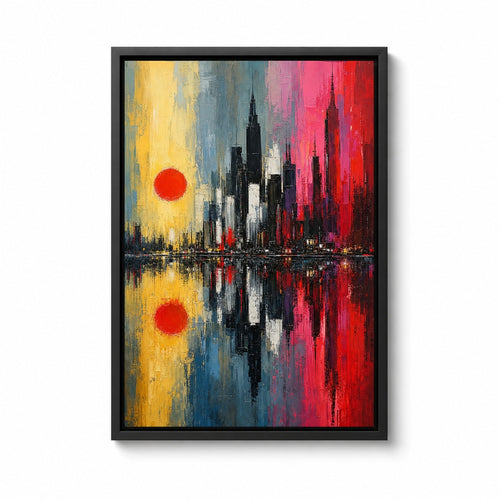 Abstract Expressionist City Reflection Floater Frame Canvas Wall Art - modern wall decor by AUSJOJO