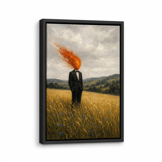 Flame Head Suit Wheat Field Floater Frame Canvas Wall Art - canvas wall art by AUSJOJO
