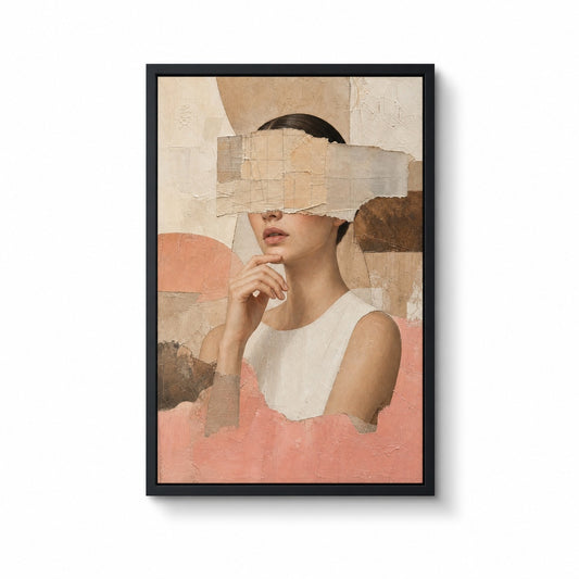 Obscured Eyes Collage Woman Portrait Floater Frame Canvas Wall Art — main artwork in a floater frame
