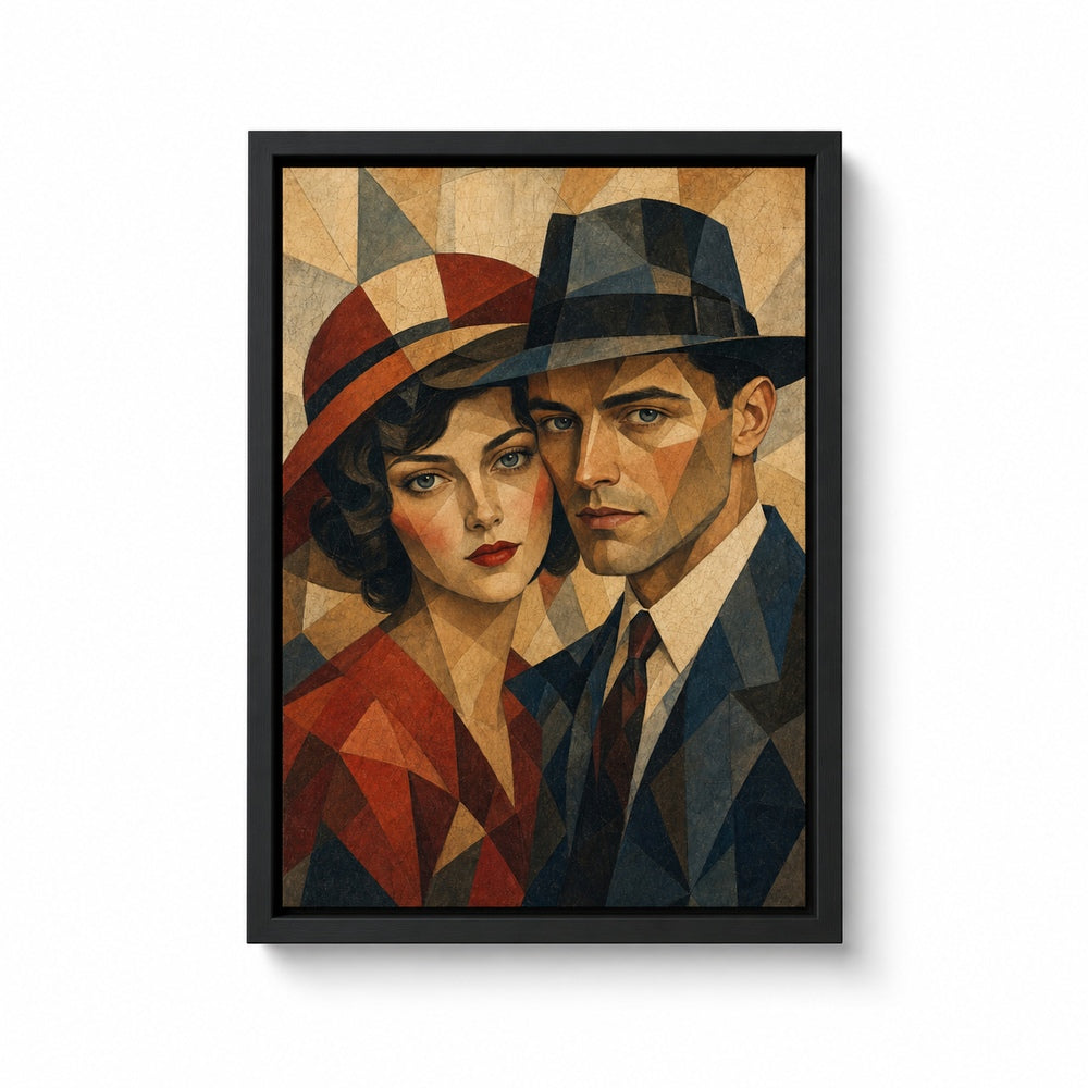 Vintage Couple Mosaic Portrait Wall Art floating frame wall art - 01_main_white_left_wra