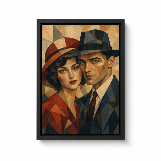 Vintage Couple Mosaic Portrait Floater Frame Canvas Wall Art — main artwork in a floater frame