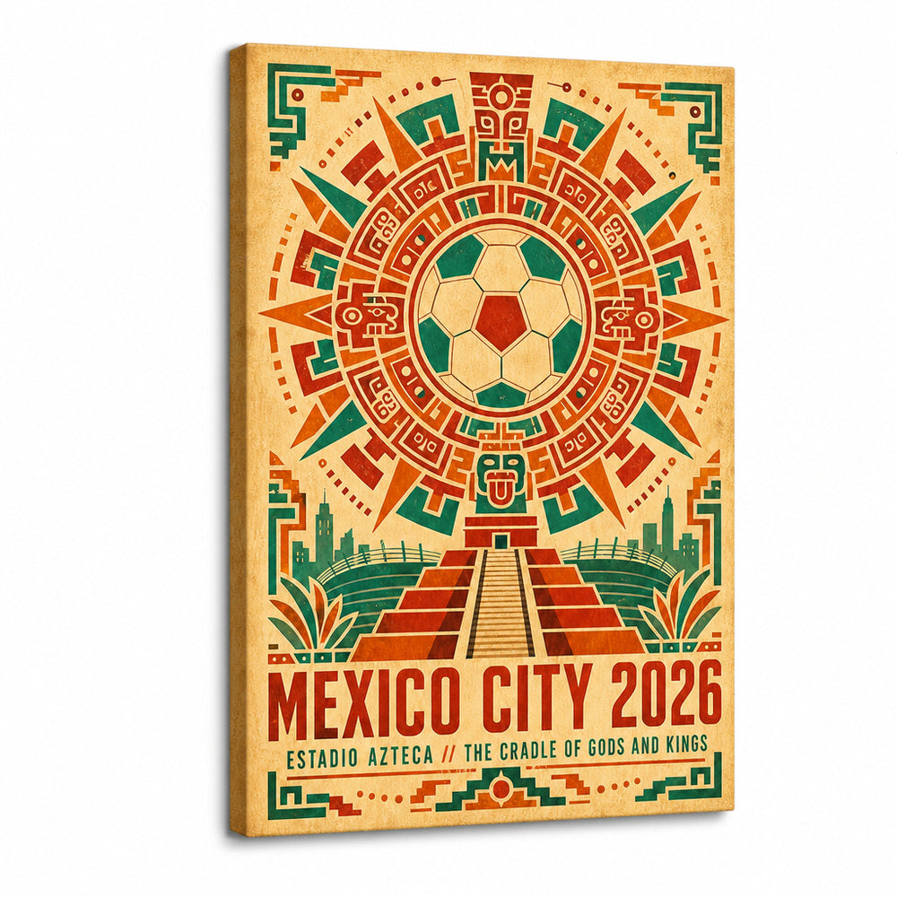 Mexico City 2026 Aztec Totem Soccer Canvas Wall Art 01 white background left-view wrapped canvas main image