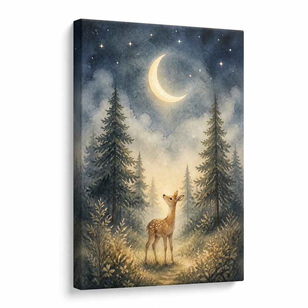 Moonlit Forest Deer Nursery Canvas Wall Art - farmhouse wall decor by AUSJOJO