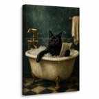 Funny Black Cat Bathtub Canvas Wall Art 01 white background left-view wrapped canvas main image