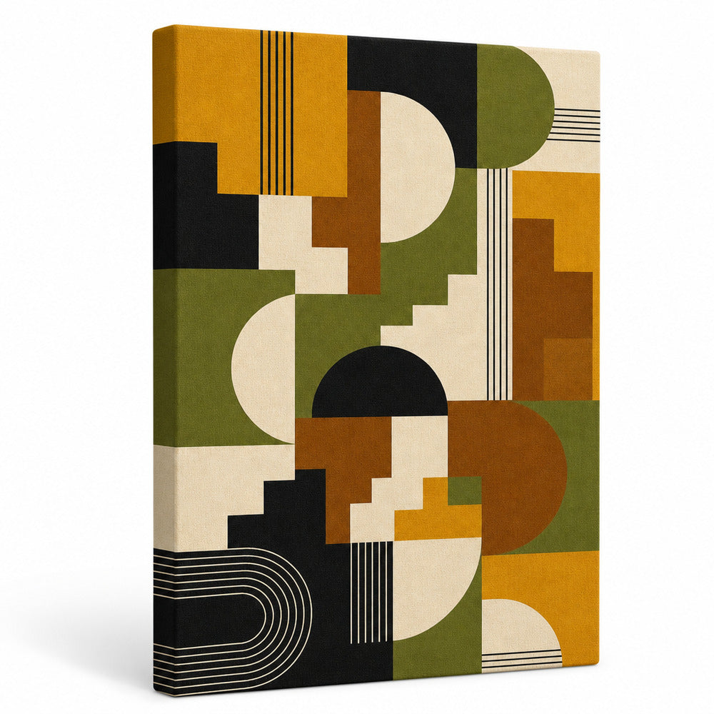 Mid-Century Bauhaus Stepped Geometry Canvas Wall Art 05 - White background left-view wrapped canvas main image