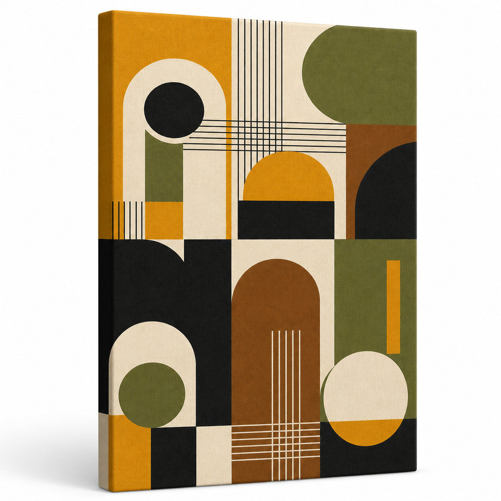 Mid-Century Bauhaus Interlocking Geometry Canvas Wall Art - White background left-view wrapped canvas main image