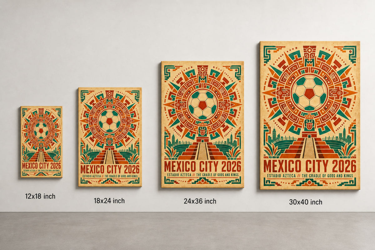 Mexico City 2026 Aztec Totem Soccer Canvas Wall Art 01 canvas size comparison
