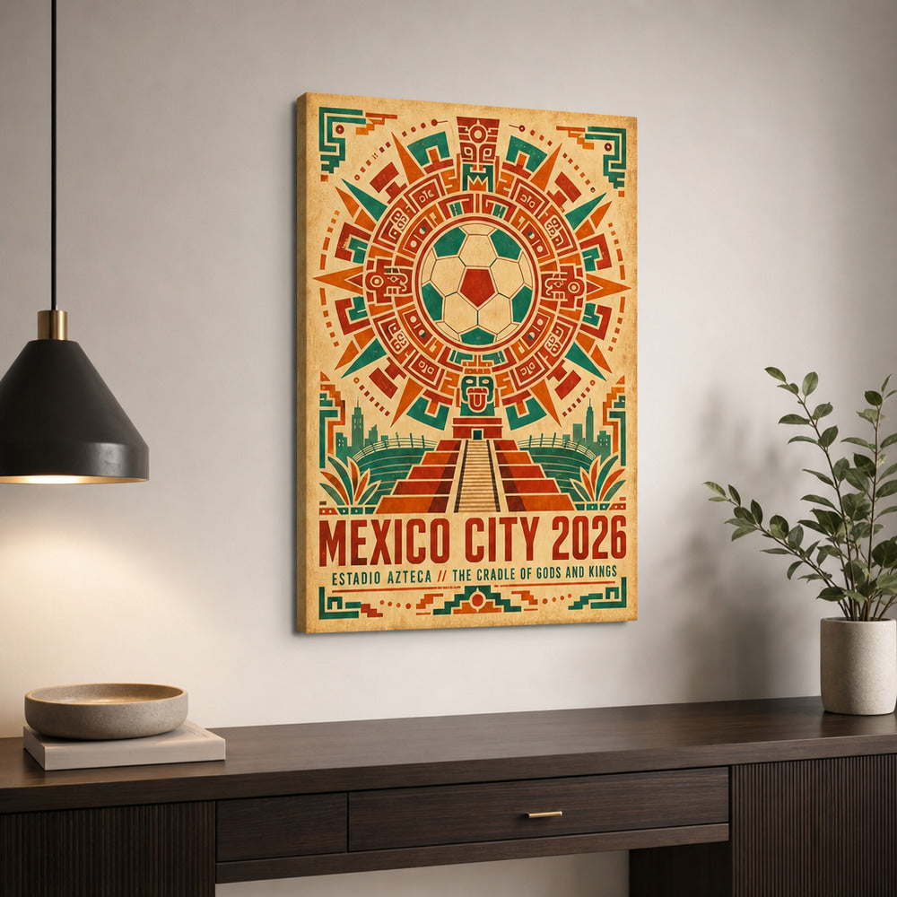 Mexico City 2026 Aztec Totem Soccer Canvas Wall Art 01 18×24 inch wrapped canvas wall mockup