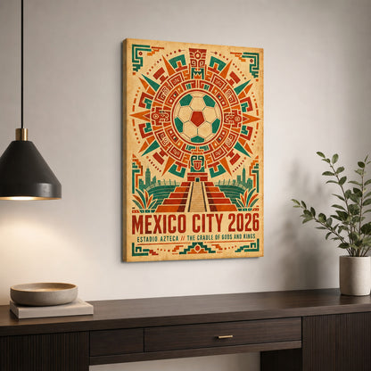 Mexico City 2026 Aztec Totem Soccer Canvas Wall Art 01 18×24 inch wrapped canvas wall mockup