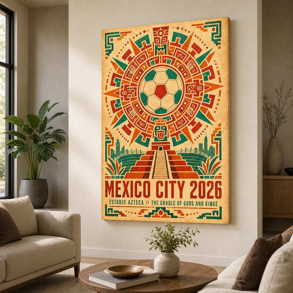 Mexico City 2026 Aztec Totem Soccer Canvas Wall Art 01 24×36 inch wrapped canvas wall mockup