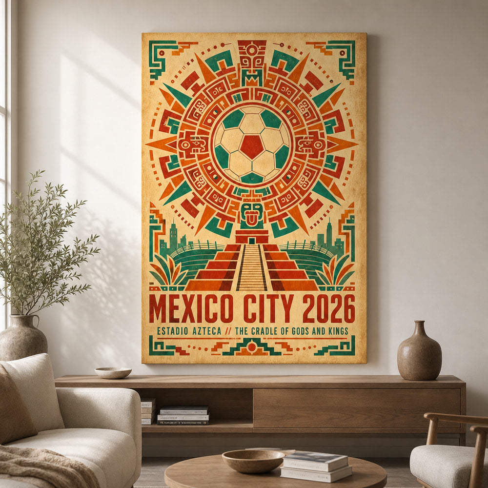 Mexico City 2026 Aztec Totem Soccer Canvas Wall Art 01 30×40 inch wrapped canvas wall mockup