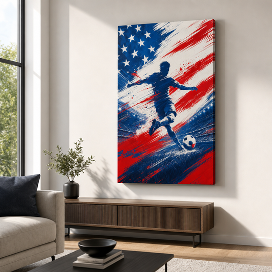 USA Abstract Soccer Canvas Wall Art - Wall Mockup