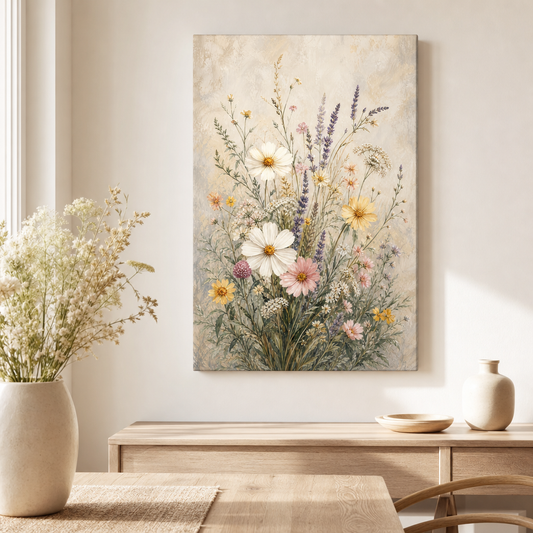 Wildflower meadow canvas wall art in living room