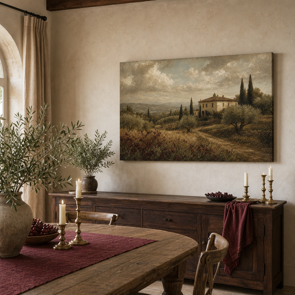 French Countryside Vintage Canvas Wall Art – Draft - Dining room wall mockup