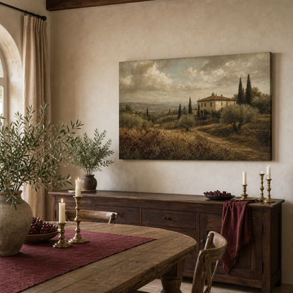 French Countryside Vintage Canvas Wall Art - Dining room wall mockup