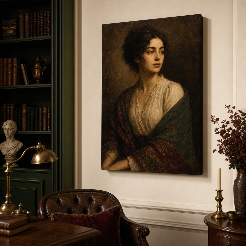 Classical Portrait Inspired Canvas Wall Art – Draft - Library wall mockup