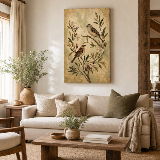 Vintage Bird Botanical Canvas Wall Art canvas wall art lifestyle mockup