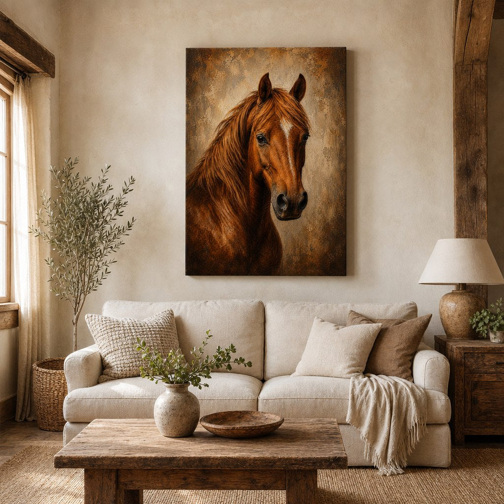 Vintage Horse Rustic Canvas Wall Art living room wall mockup