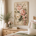 Vintage soft floral canvas wall art in living room
