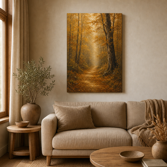 Autumn forest landscape canvas wall art in living room