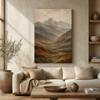 Earth tone mountain landscape canvas wall art in living room