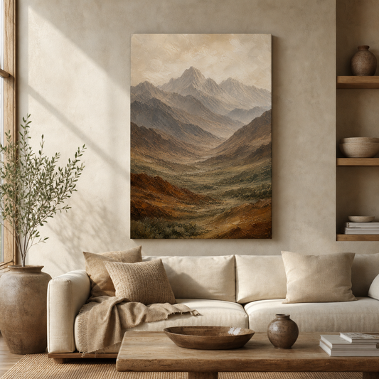 Earth Tone Mountain Landscape Canvas Wall Art canvas wall art lifestyle mockup