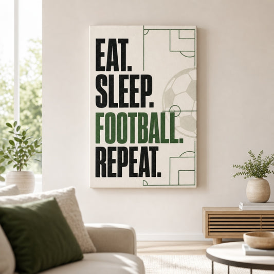 Eat Sleep Football Repeat Typography Canvas Wall Art living room wall mockup