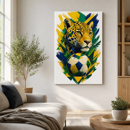 Brazil Jaguar National Pride Soccer Canvas Wall Art living room wall mockup