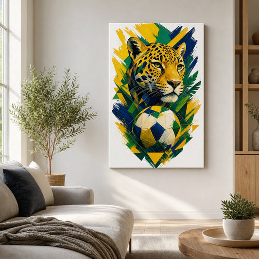 Brazil Jaguar National Pride Soccer Canvas Wall Art living room wall mockup