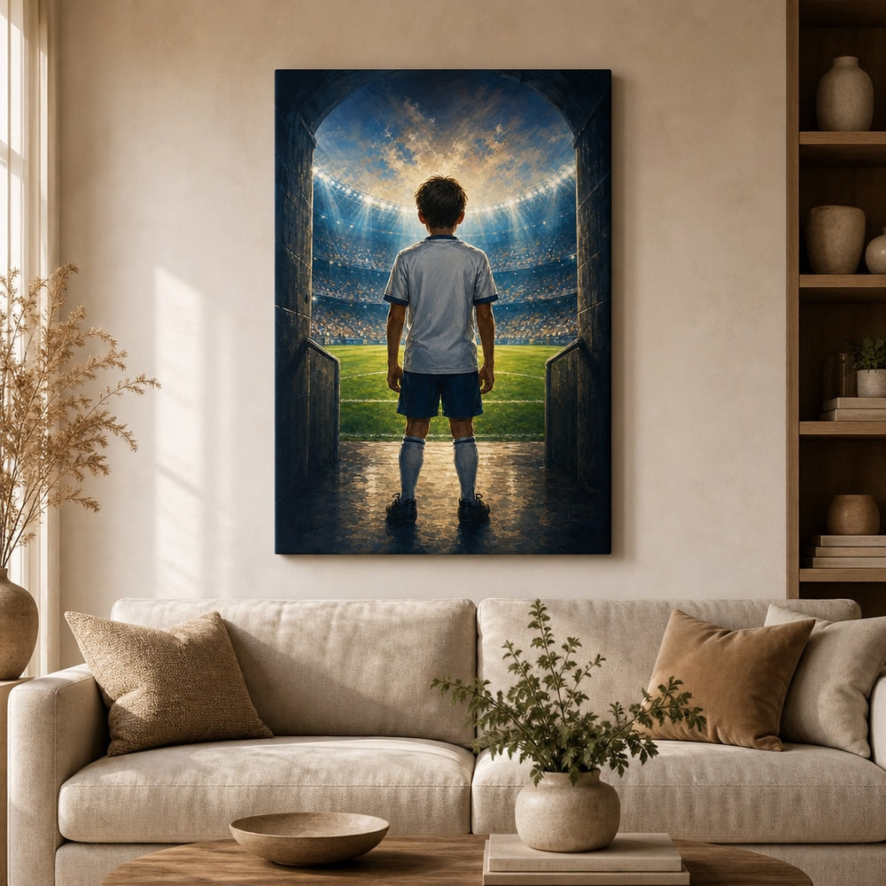 Custom Youth Soccer Dream Tunnel Canvas Wall Art wall mockup generated with gpt-image-2