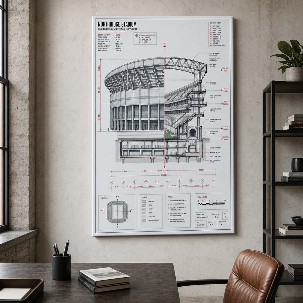 Engineering Stadium Cutaway Canvas Wall Art living room wall mockup