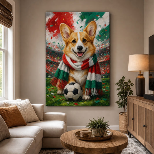Corgi Soccer Fan Canvas Wall Art canvas wall art lifestyle mockup