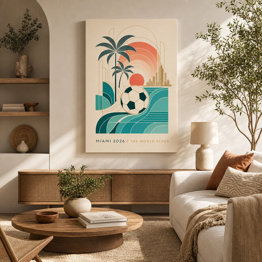 Miami 2026 World Stage Soccer Canvas Wall Art wall mockup