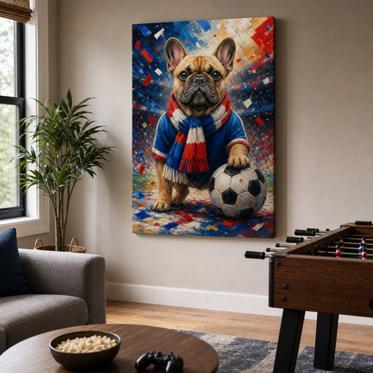 French Bulldog Soccer Fan Canvas Wall Art canvas wall art lifestyle mockup