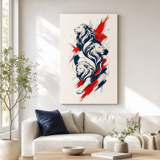 England Three Lions National Pride Soccer Canvas Wall Art living room wall mockup