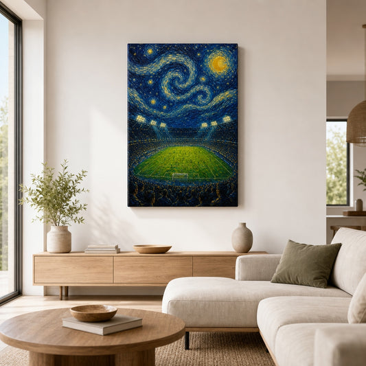 Starry Night Stadium Soccer Canvas Wall Art living room wall mockup