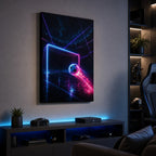 Neon Goal Trails Soccer Canvas Wall Art living room wall mockup