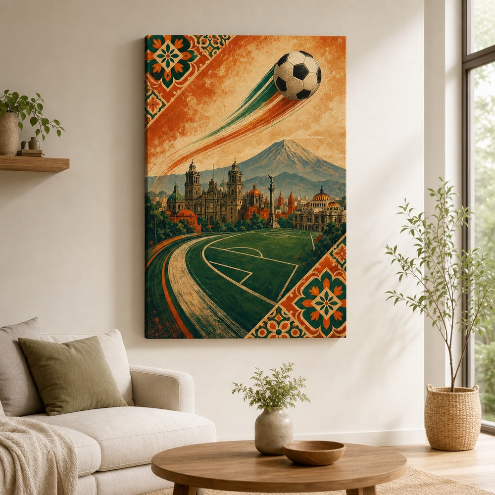 Mexico City Heritage Soccer Canvas Wall Art living room wall mockup