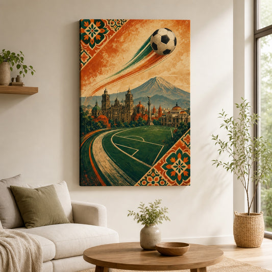 Mexico City Heritage Soccer Canvas Wall Art living room wall mockup