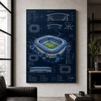 Night Stadium Blueprint Overlay Canvas Wall Art living room wall mockup