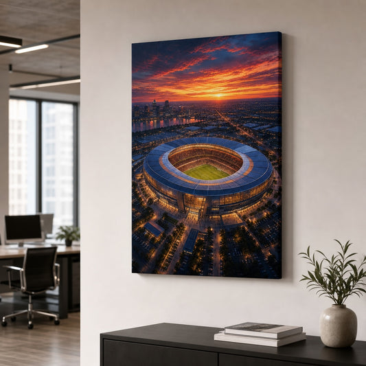 Twilight Aerial Stadium Art Canvas Wall Art living room wall mockup