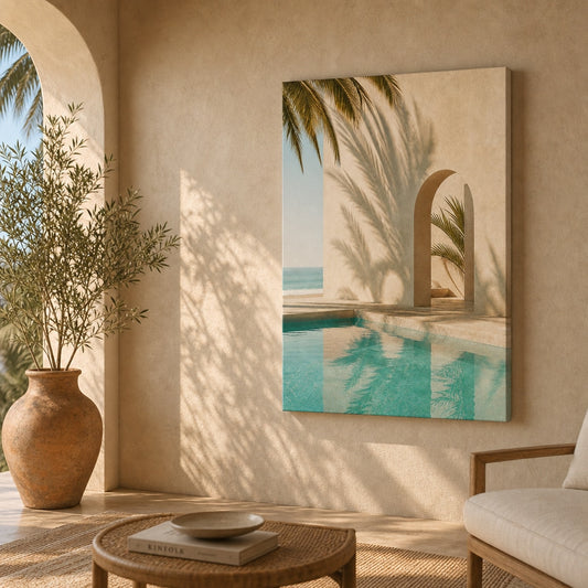 Retro Pool Palm Shadows Canvas Wall Art canvas wall art lifestyle mockup