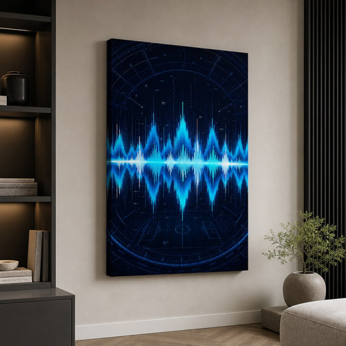 Blue Cyan Tech Soundwave Soccer Canvas Wall Art wall mockup