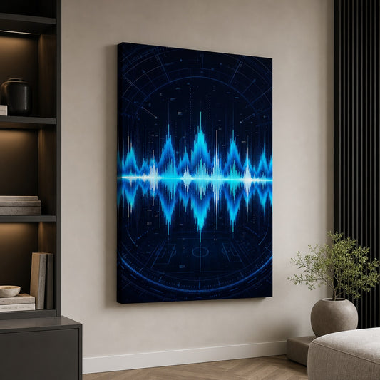 Blue Cyan Tech Soundwave Soccer Canvas Wall Art wall mockup