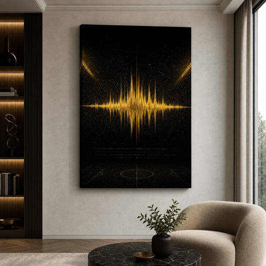 Black Gold Goal Soundwave Soccer Canvas Wall Art wall mockup